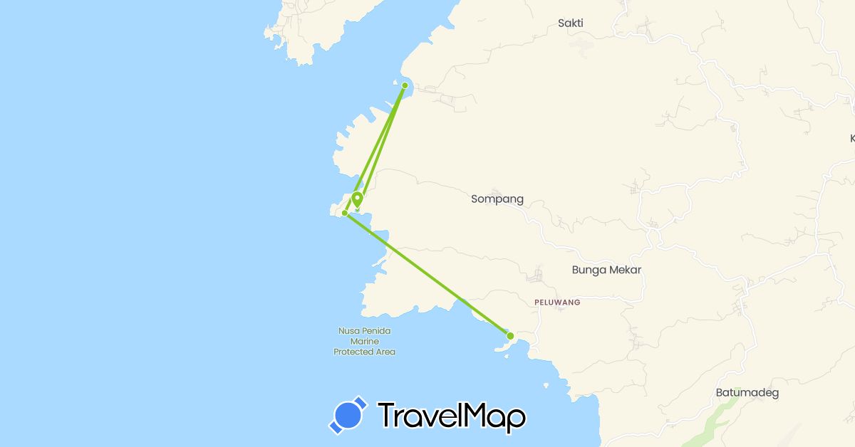 TravelMap itinerary: driving, electric vehicle in Indonesia (Asia)